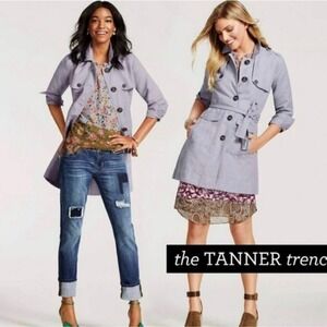 Cabi Periwinkle Tanner Linen Blend Lightweight Trench Coat Size Medium